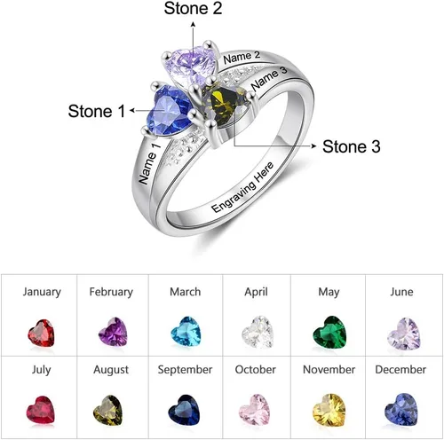 Vista 2 de kaululu Anillo de piedra natal personalizado para mujer, regalo para mamá, anillo de promesa para ella, anillos de boda personalizados para mujer