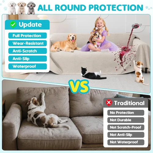Vista 6 de Loiion Funda impermeable para sofá de perro 100% de doble cara - antideslizante, a prueba de fugas, protectores de sofá para mascotas para Almendra