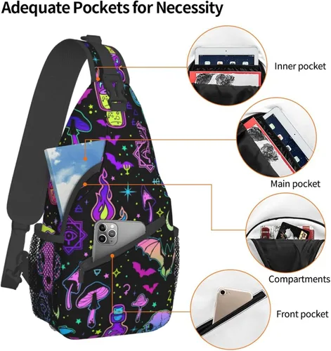Vista 4 de KMIVQGE Mochila cruzada con diseño de calavera de azúcar para viajes, senderismo, pecho, bolsa de hombro para hombres y mujeres, ciclismo, caminar