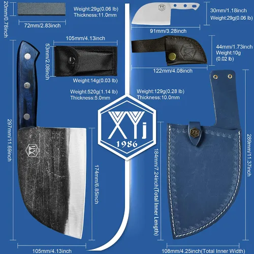 Vista 3 de XYJ Cuchillo de carnicero forjado hecho a mano Cuchillo de chef serbio Cuchillo de acero inoxidable para carne y verduras Cuchillo de camping