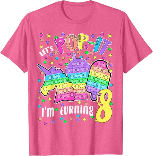 Vista 28 de Let's Pop-it I'm turning 8 Colorful 8th Birthday - Camiseta para niña, Negro