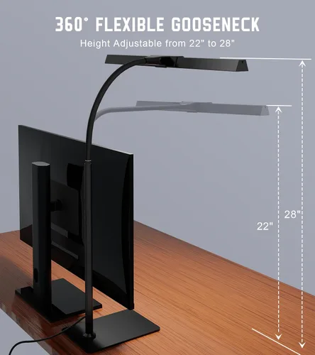 Vista 6 de Lámpara de escritorio para oficina en casa con base, luz de escritorio con cuello de cisne ajustable, adaptador USB de 12 W, control táctil, 5