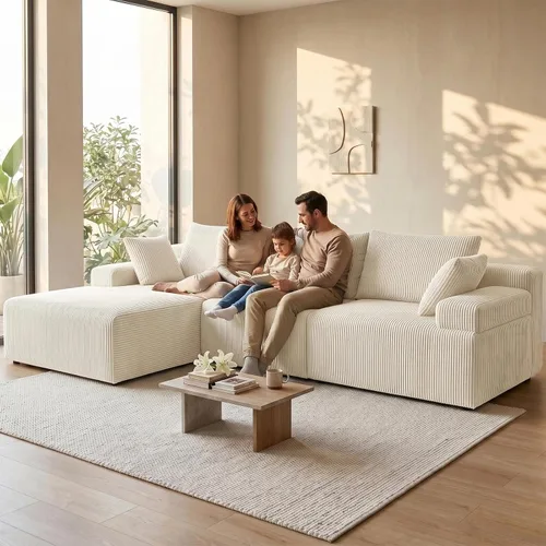 Vista 4 de Lifelink Sofá seccional deshuesado de 108 pulgadas para sala de estar en Beige