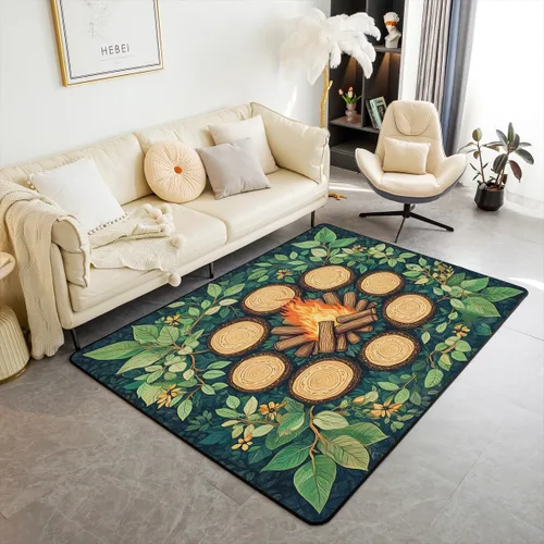 Vista 18 de Alfombra de fogata de 3 x 5 pies, decoración de tocones de árbol de bosque para niñas, mujeres, hombres y adolescentes, alfombra de madera marrón