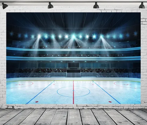 Vista 2 de BELECO Telón de fondo deportivo de hockey sobre hielo de 5 x 3 pies para fotografía, estadio, estadio, arena, pista de hielo, luces de escenario