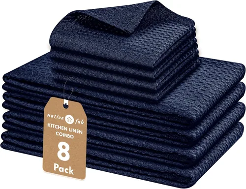 Vista 24 de Native Fab Juego de 8 toallas de cocina y paños de cocina, absorbentes, duraderos, de secado rápido para limpiar, cocinar, hornear, ideal