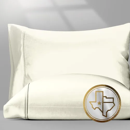 Vista 28 de TEXAS LINEN CO. Juego de 2 fundas de almohada 100% de algodón egipcio, tamaño estándar/Queen, fundas de almohada de lujo de alta serie color beige