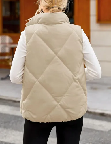 Vista 4 de MEROKEETY Chaleco acolchado para mujer, sin mangas, con cremallera, con cuello alto, con bolsillos