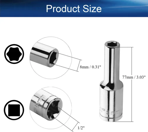 Vista 2 de Auniwaig 1/2" Drive x 0.315 in Deep 6-Point Impact Socket, métrico, Cr-V, conector fraccional mecánico