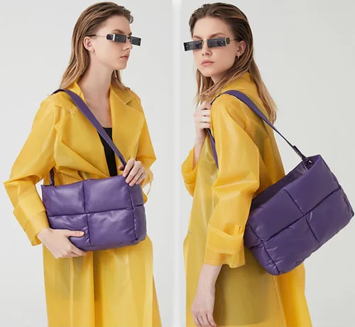 Vista 3 de Bolsas hobo para mujer, suaves, acolchadas, con relleno, con asa superior, cuadradas, sólidas, bolsas de mano
