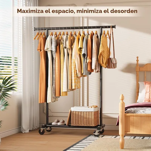 Vista 8 de HYSEYY Perchero de Ropa, Perchero de Ropa para Colgar Ropa, Perchero Rodante Resistente Perchero de Abrigos Portátil Perchero de Armario de Metal