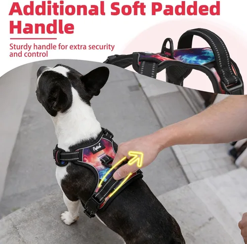 Vista 2 de PUPTECK Arnés táctico sin tirones para perro, tamaño mediano, arnés reflectante ajustable con asa para perro, de fácil control, cómodo y suave