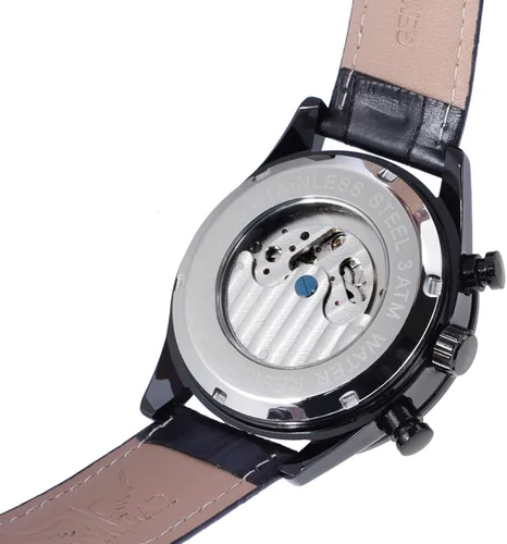 Vista 6 de forsining hombres de la marca de lujo automático self-wind Calendario Reloj con correa de piel jag16556m3b1