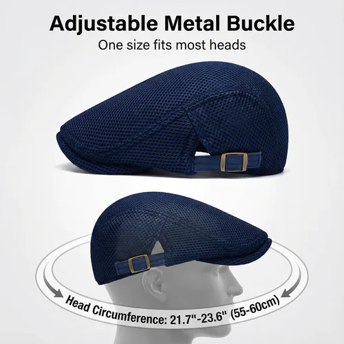 Vista 6 de Sombrero de malla para hombre, transpirable, para verano, boina, Gatsby, hiedra, gorra de conducción, gorra de golf ajustable