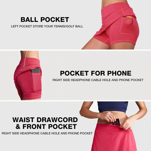 Vista 3 de Faldas de tenis para mujer, de cintura alta, atléticas, para entrenamiento, golf, con bolsillos, pantalones cortos integrados, faldas deportivas
