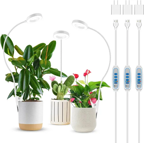 Vista 10 de Luz de cultivo con clip, luces de plantas de halo de 6000 K para cultivar plantas pequeñas, lámpara LED de espectro completo con temporizador