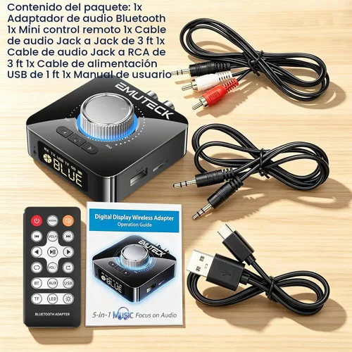 Vista 8 de Receptor transmisor Bluetooth 6.0 con pantalla, adaptador de audio Bluetooth 5 en 1 para TV, PC, altavoz de coche, auriculares, sistema