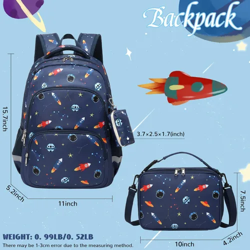 Vista 2 de MIRLEWAIY Mochila para niños de 15.7 pulgadas, juego de 3 piezas con lonchera y estuche para lápices para escuela, niñas, niños y estudiantes