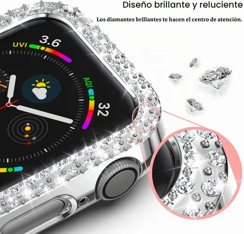 Vista 4 de 12 Pack Rc-Z para Apple Watch Series SE(2ª) 6 5 4 40mm Bling Case, parachoques doble con diamantes brillantes, marco protector de repuesto de rines