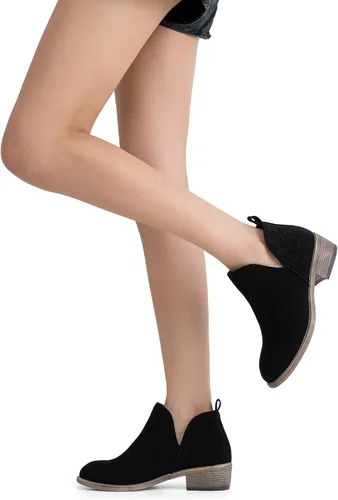 Vista 2 de VEPOSE botas al tobillo para mujer con tacón bajo y grueso, con perforaciones, botas de vaquero