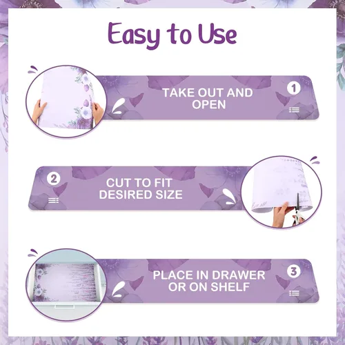 Vista 3 de 24 hojas de forros perfumados para cajones de 15.7 x 22.8 pulgadas, color lavanda, papel no adhesivo, estampado floral perfumado para armario