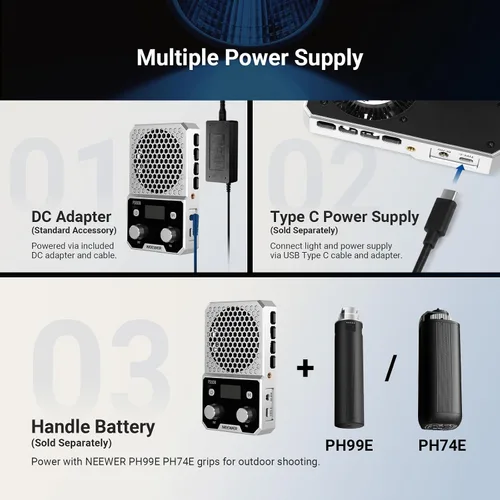 Vista 6 de NEEWER Luz LED bicolor compacta de bolsillo de 60 W con aplicación y control de panel, iluminación de salida continua COB con 2700K-6500K/CRI96+