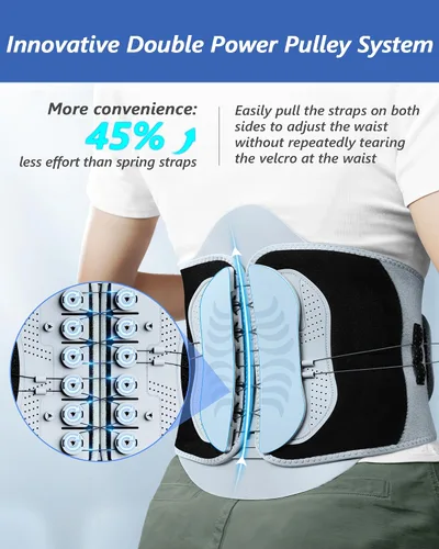Vista 5 de Soporte de espalda para alivio del dolor de espalda baja con sistema de soporte de polea, cinturón de soporte lumbar ajustable con panel lumbar
