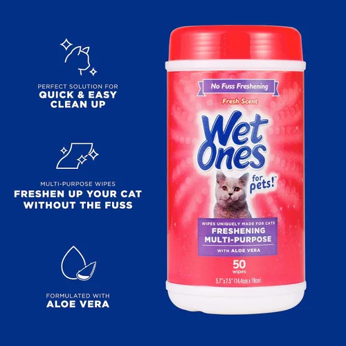 Vista 2 de Wet Ones Paquete mixto de 13 toallitas húmedas para humanos y gatos, aroma fresco 10 paquetes de toallitas antibacterianas para manos y cara, 20