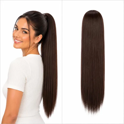 Vista 23 de CAISHA Extensión de cola de caballo de 22" con cordón voluminoso Straigtht negro-marrón PH503