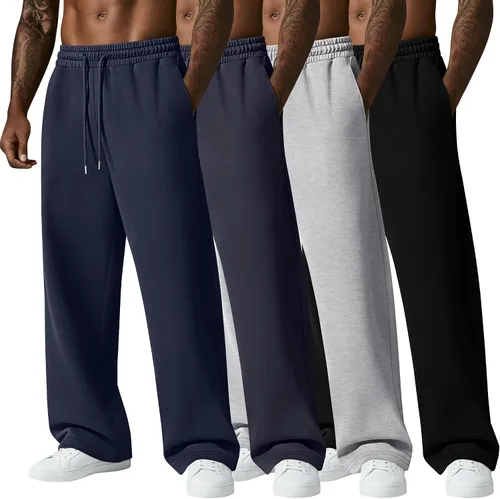 Vista 12 de August Alley Paquete de 4 pantalones deportivos para hombre, grandes y altos, delgados, atléticos, con parte inferior abierta, con cordón y bolsillos
