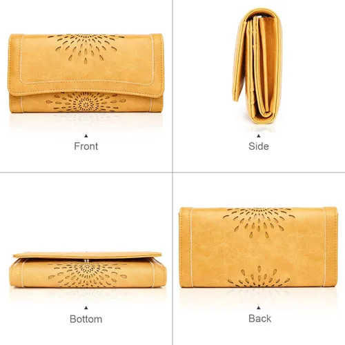 Vista 2 de Aphison - Cartera larga de cuero suave RFID para mujer, con caja de regalo