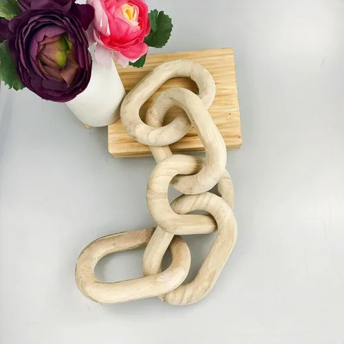 Vista 2 de Juego de guirnalda de eslabones de madera y guirnalda de cuentas, cadena de madera decorativa tallada a mano, decoración del hogar, granja