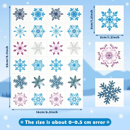 Vista 2 de 240 tatuajes temporales de copo de nieve de invierno para niños, tatuajes temporales de copos de nieve azules y plateados, accesorios de ropa