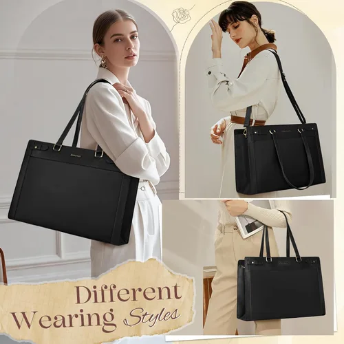 Vista 6 de Bolso para laptop RAINSMORE para mujer de 15.6 pulgadas, bolsa de mano y hombro fabricada en cuero vegano PU, impermeable, maletín de diseñador