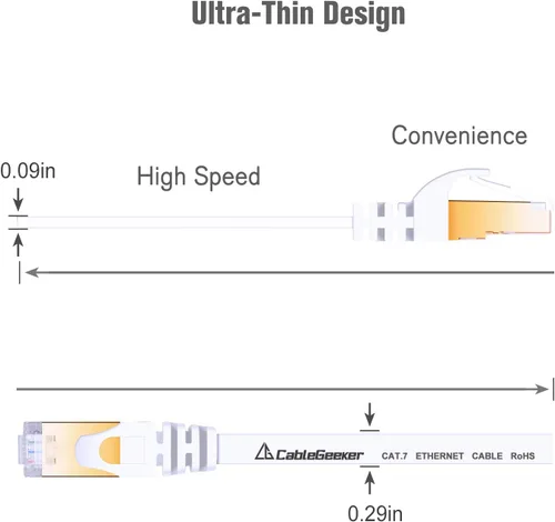 Vista 4 de Cable blindado Cat 7 para conexión de Ethernet (cable de la más alta velocidad), plano, tiene un conector RJ45 a prueba de enganche, para módem