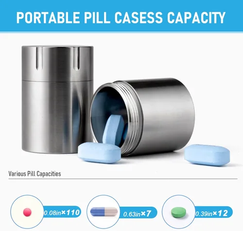 Vista 3 de TISUR - Pastillero de titanio, pequeño pastillero para viajes Organizador de píldoras portátil de bolsillo,Botella de píldora impermeable,Soporte