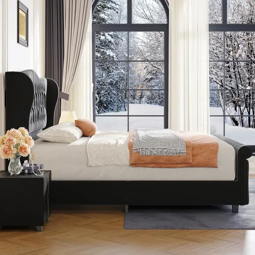 Vista 8 de koorlian Base de cama Queen, cama tapizada en terciopelo con cabecero