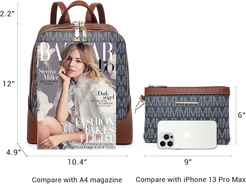 Vista 5 de MKP - Mochila mediana con doble cremallera para mujer de piel sintética para niñas y damas bolsa de hombro de viaje 2 unidades Azul oscuro Mochilas