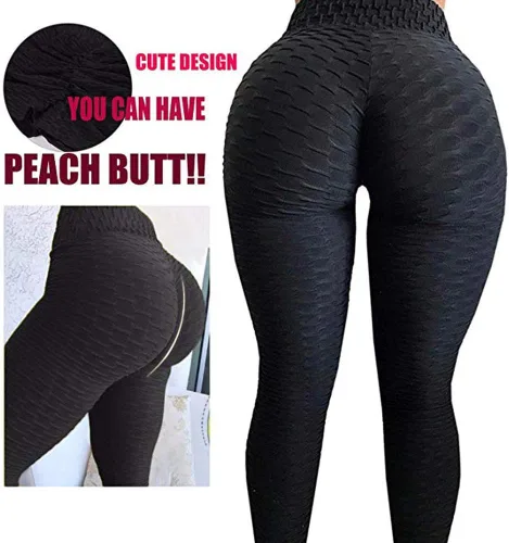 Vista 2 de A AGROSTE - Pantalones deportivos de yoga de cintura alta para mujer leggings elásticos de entrenamiento con diseño fruncido y con textura