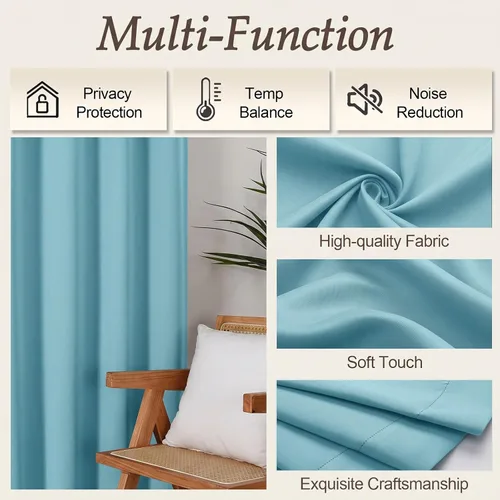 Vista 9 de Gwine Aqua Short Curtains 36 Inches Long - Small Half Window Kitchen Curtains Over Sink, Solid Blackout Curtain for Bathroom Basement Cabinet RV, 2
