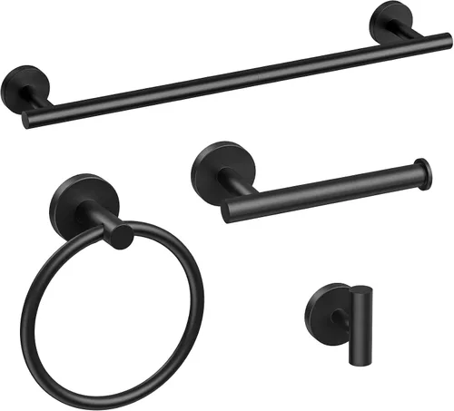 Vista 13 de Toallero negro mate de 18 pulgadas, toallero de baño grueso, toallero montado en la pared, barra de toalla de acero inoxidable SUS304, decoración