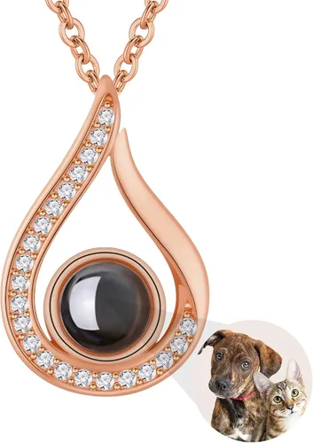 Vista 9 de Collar de Plata de Ley con Foto - Collar de Proyección con Foto Personalizada - Joyería Personalizada con Foto Oculta Dorado