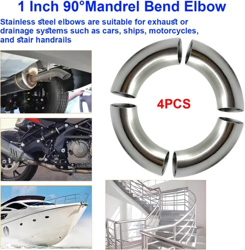 Vista 2 de 1 Inch 90 Degree Mandrel Bend Elbow SS304 Stainless Steel Bend Tube Exhaust Elbow Pipe for Car Modified Exhaust System 1" Piping Silver Tone (4PCS)
