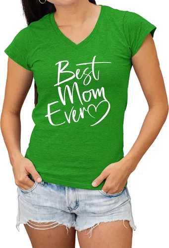 Vista 17 de Go All Out Script Best Mom Ever Heart Idea - Camiseta con cuello en V para mujer