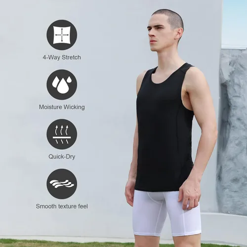 Vista 6 de Paquete de 5 camisetas de compresión atléticas para hombre, sin mangas, para correr, baloncesto, entrenamiento, capa base
