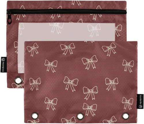 Vista 11 de Gredecor Estuche para lápices con 3 anillos con purpurina azul y rosa con cremallera, 2 unidades, organizador transparente para carpeta escolar