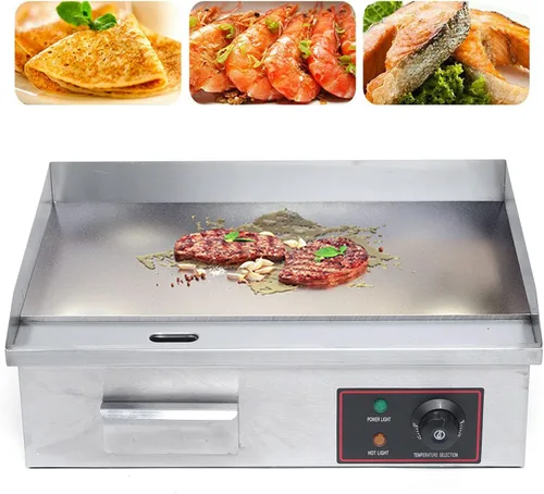 Vista 8 de TFCFL Plancha eléctrica de encimera plana, parrilla comercial de 3KW con control de temperatura ajustable, parrilla Teppanyaki de acero inoxidable
