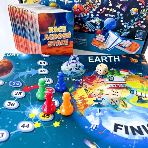 Vista 7 de QUOKKA Juego de Mesa Espacial para Niños de 8-12 años - Juego Familiar Educativo para Adolescentes y Adultos - 130 Tarjetas de Preguntas - Datos