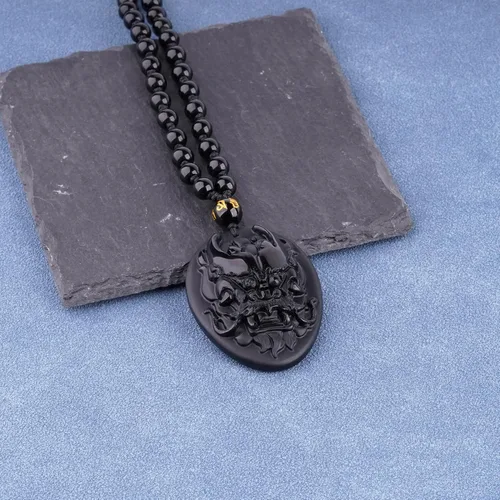 Vista 9 de ASGIFT Collar de la suerte de obsidiana, dije de protección de amuleto de piedra de poder con cadena de cuentas ajustable, cristal curativo, regalo