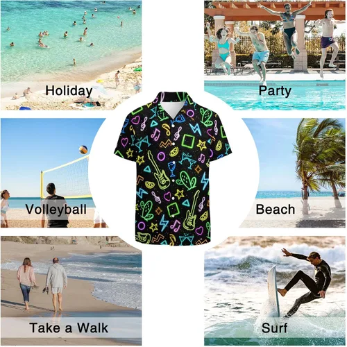 Vista 7 de Camisas hawaianas para hombre, estilo retro, casual, con botones, para fiesta y playa